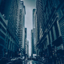 A Street of a City With Skyscrappers