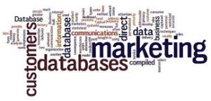 A word cloud of databases and market information.