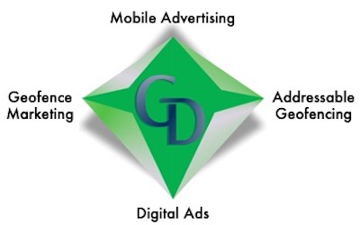 A green diamond with the words " mobile advertising " in it.