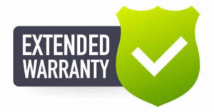 A green shield with an extended warranty on it.