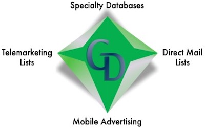 A green diamond with the words " specialty databases, advertising, and mobile advertising."