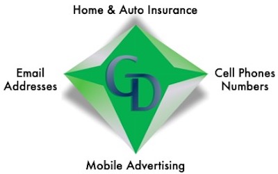 A green diamond with the words " home & auto insurance " and " mobile advertising."