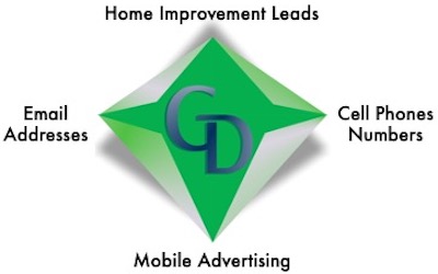 A green diamond with the words " home improvement leads " and " mobile advertising ".